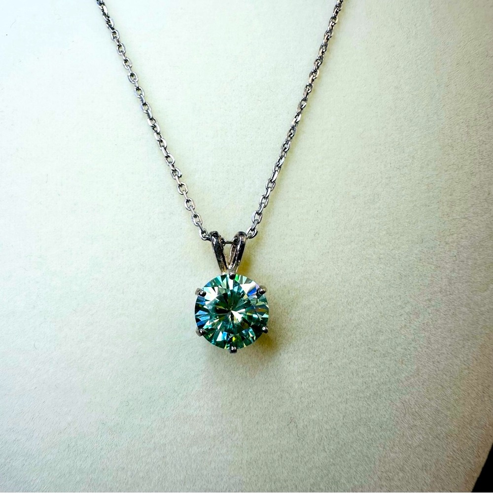 Aqua Blue Moissanite Solitaire Pendant - 2 CT - 925 Silver